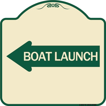 Signmission Boat Launch With Left Arrow Heavy-Gauge Aluminum Architectural Sign, 18" x 18", TG-1818-24406 A-DES-TG-1818-24406